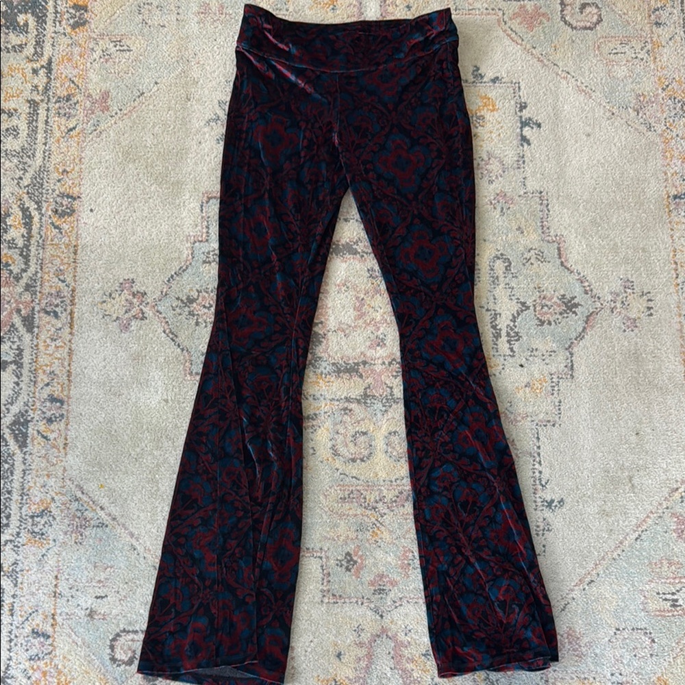 Free People Velvet Flare Pants in Red and Blue